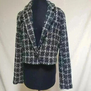 NWT Abercrombie & Fitch Medium Crop Tweed Boucle Lined Jacket Black‎ White Tan